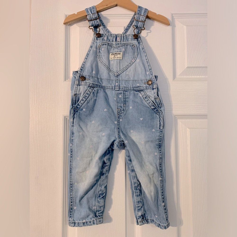 Oshkosh 12 month bleached heart baby overalls with heart pocket